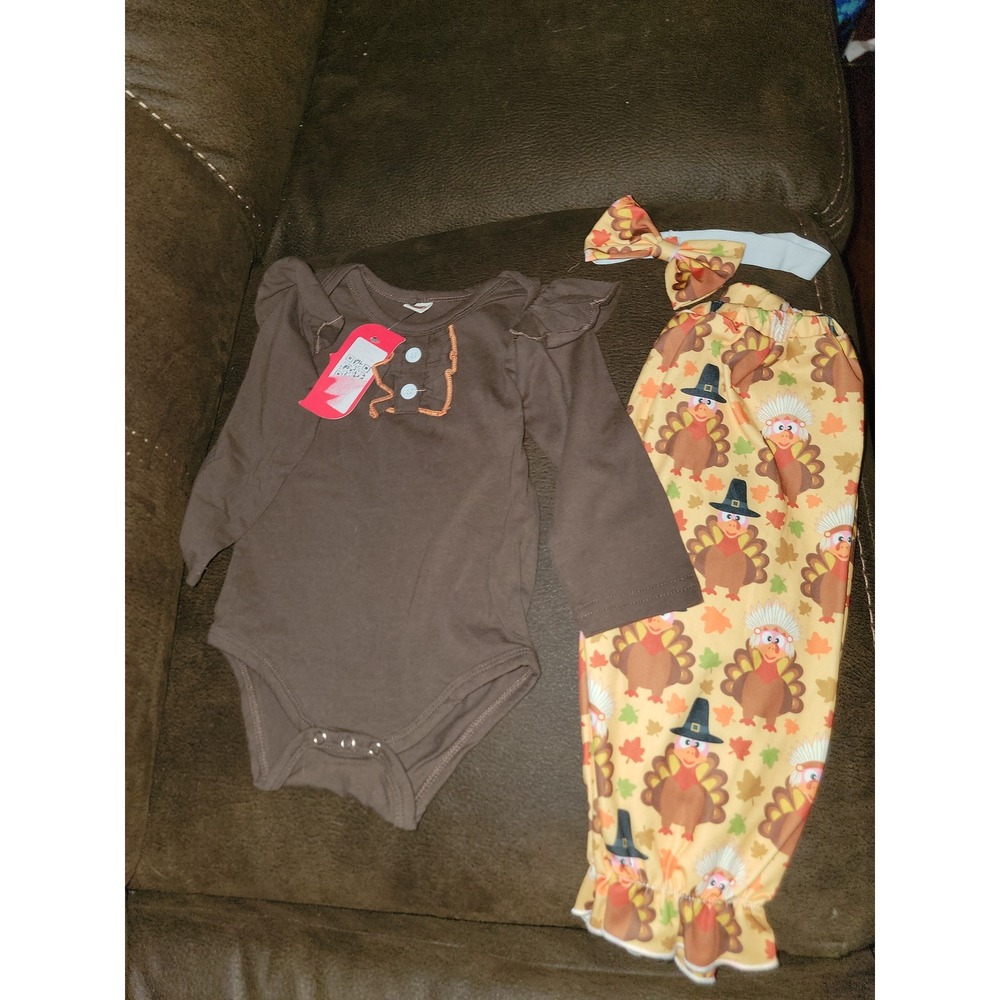 Boutique fall Thanksgiving turkey outfit‎ size 12 months bodysuit pants headband